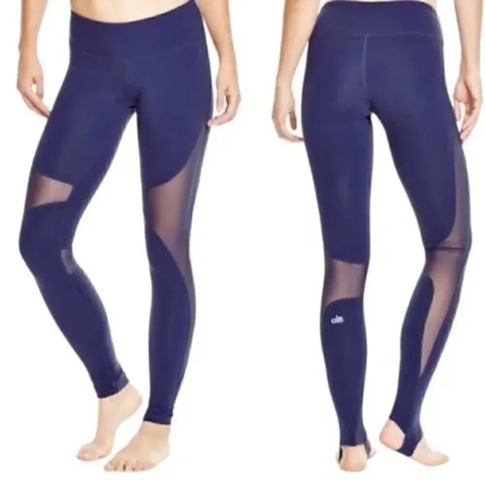 Alo Yoga Coast Stirrup Mesh Leggings Heel Strap Blue Women’s Size XS